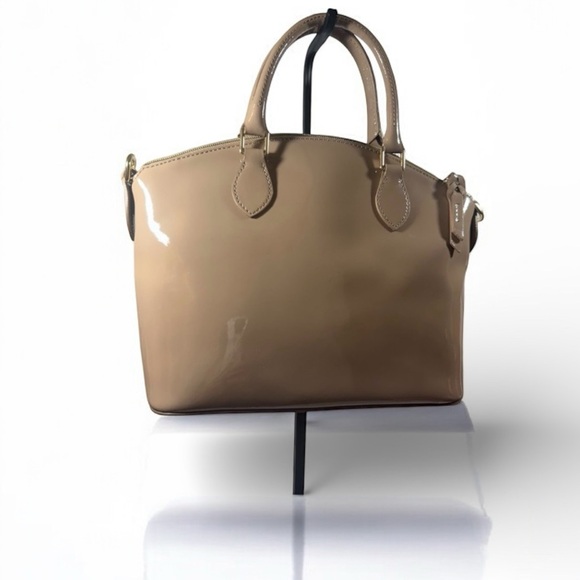 Dooney & Bourke Patent Leather Domed Satchel Bag-Tan-Classic Style Purse - Picture 3 of 10